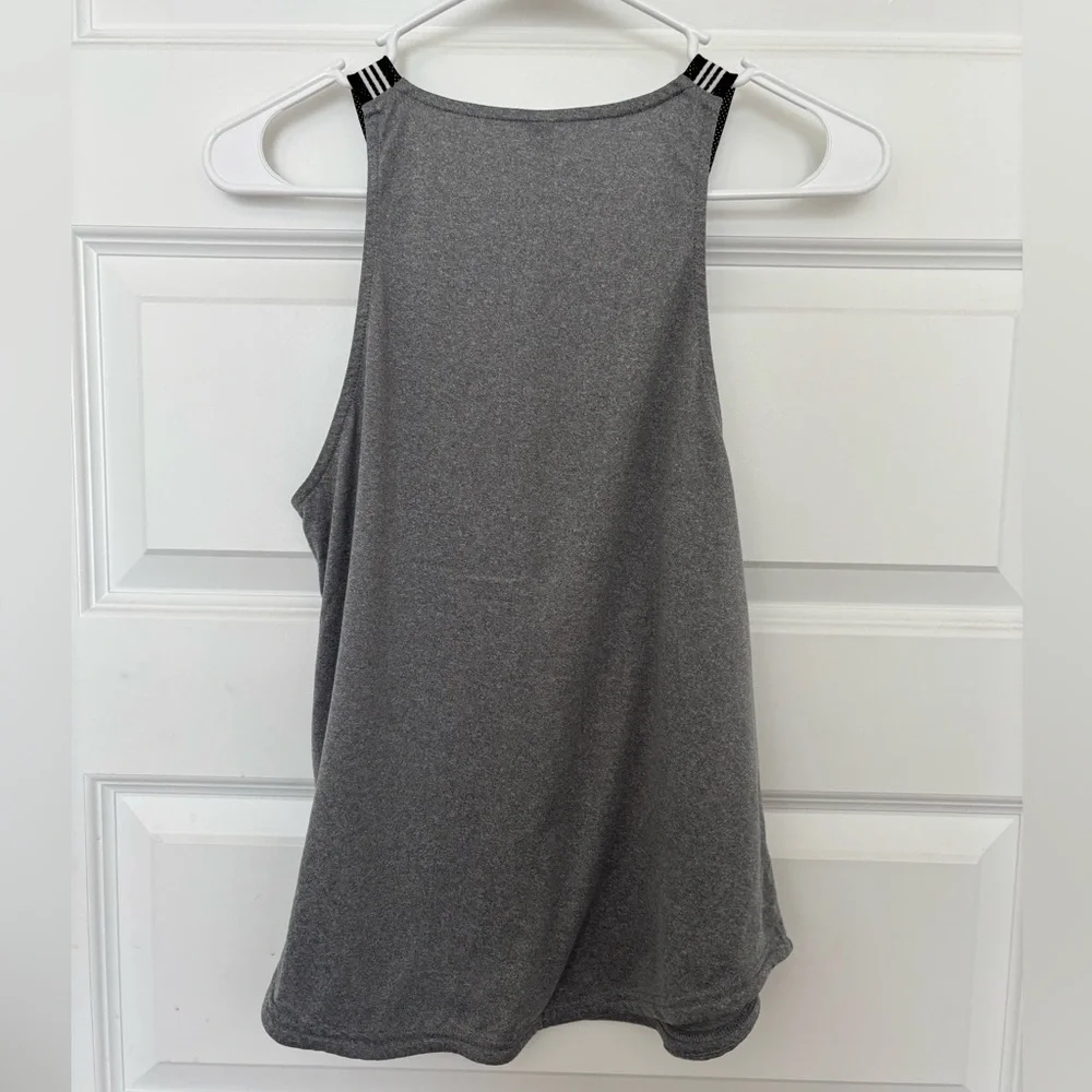 Adidas Heather Gray Workout Tank with Striped Straps - Picture 2 of 3